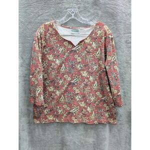 Vintage Top‎ Womens XL Notch Neck Casual Knit Floral Paisley Cottagecore Boho